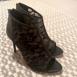 Lace & leather peep toe booties